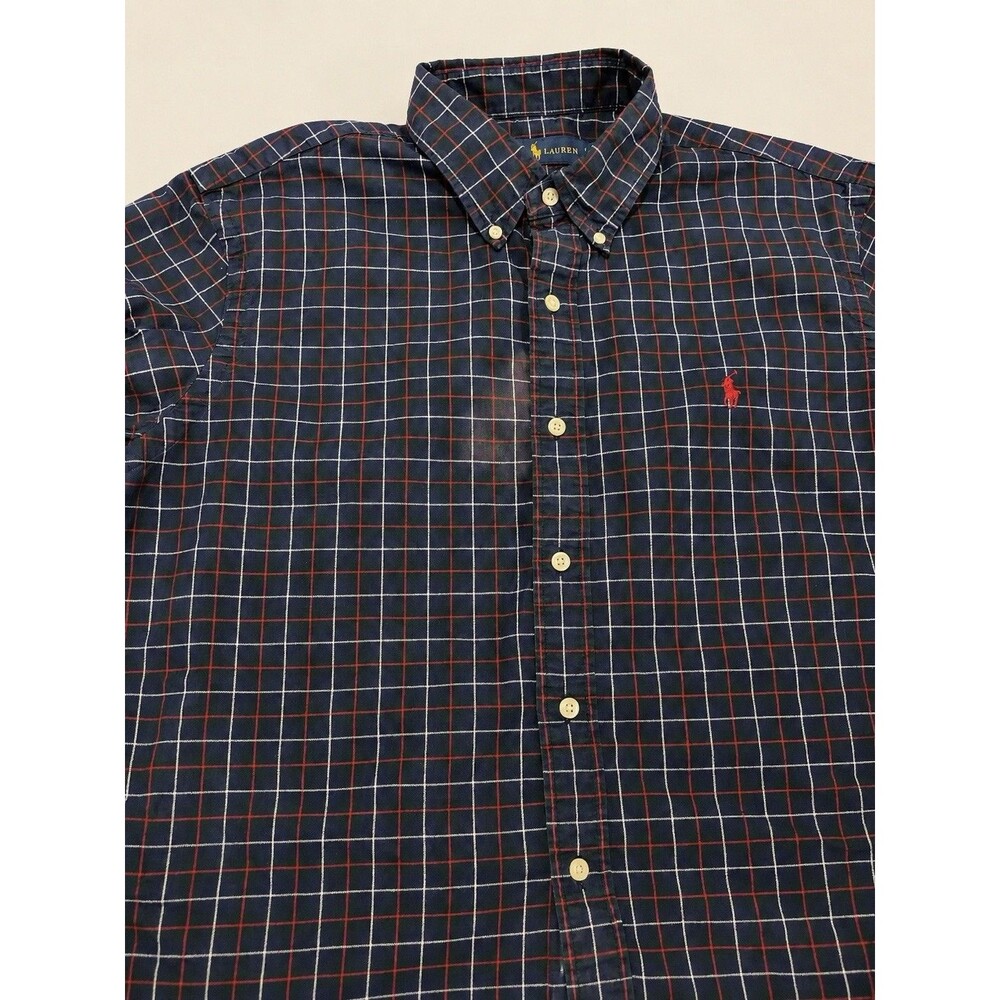 Title: Ralph Lauren Plaid Button-Down Shirt Size L – Navy/Green Red Pony